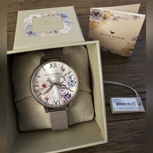 Olivia Burton Women's Sunlight Floral Stainless Steel Silver Mesh Bracelet Watch